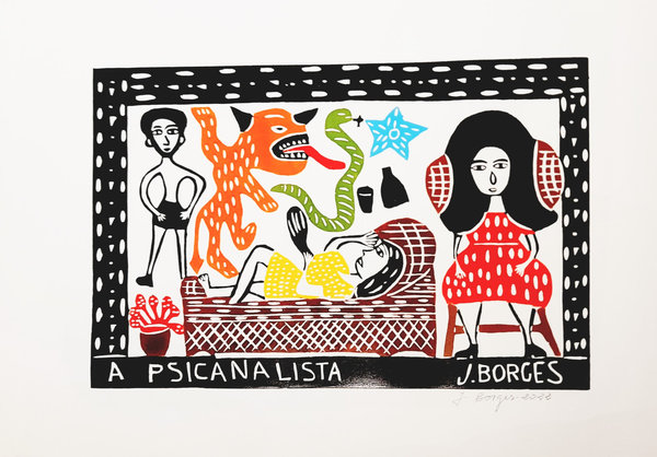 Die Psychoanalytikerin - Holzschnitt J.Borges 66 x 48 cm