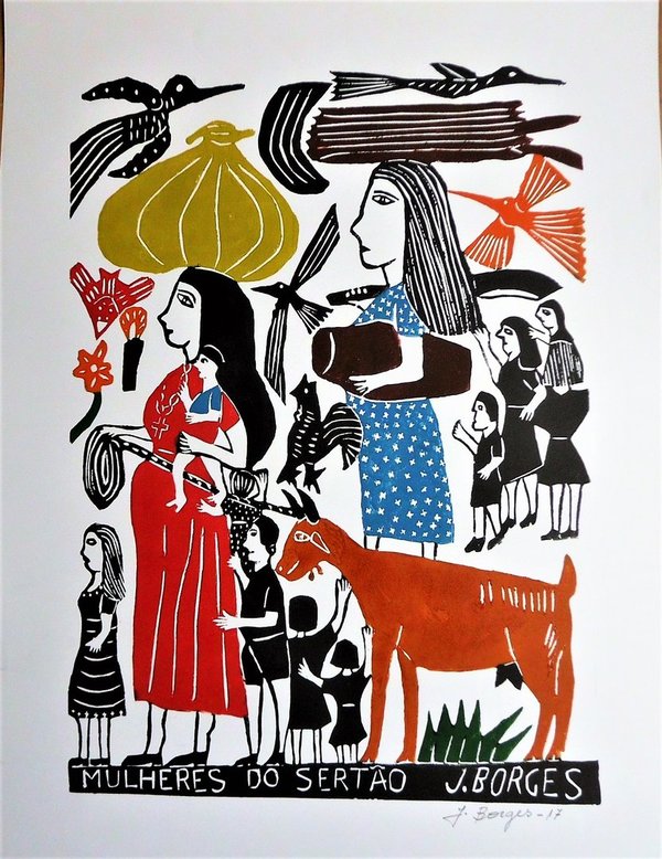 Die Frauen der Steppe  - Holzschnitt  J.Borges 66 x 48 cm