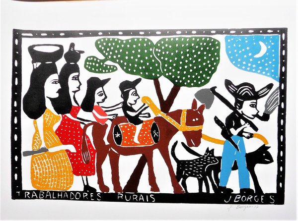 Die Landarbeiter   - Holzschnitt  J.Borges 66 x 48 cm