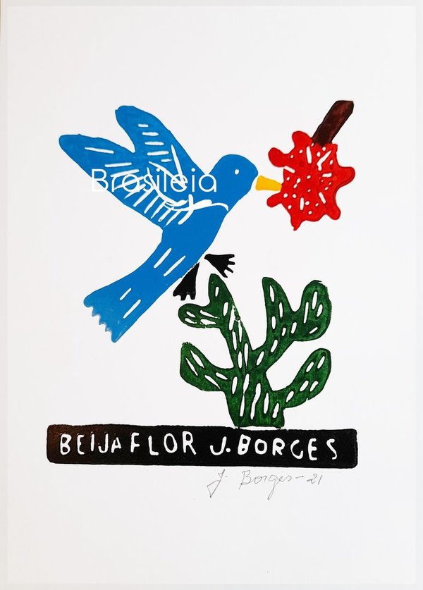 Kolibri - Holzschnitt J.Borges 33 x 24 cm