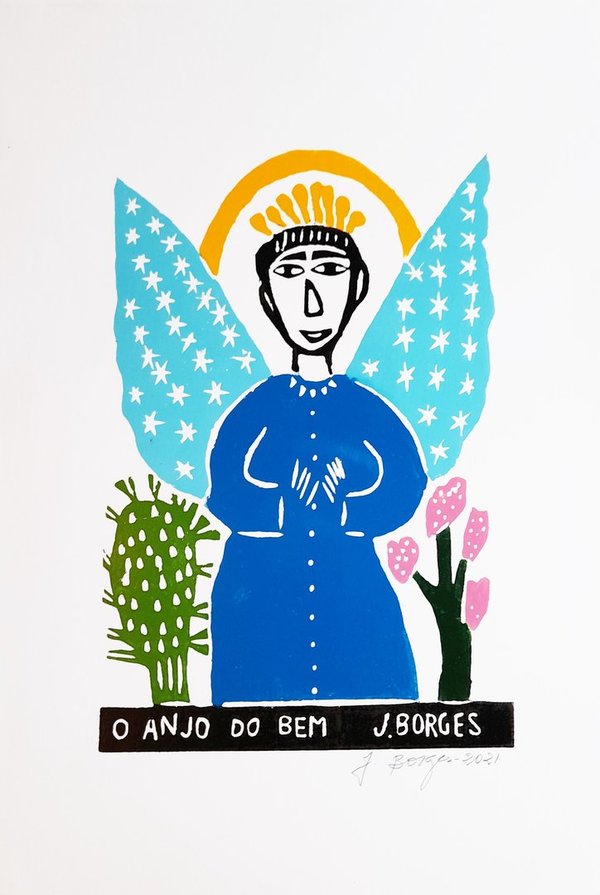 Der gute Engel - Holzschnitt J.Borges 48 x 33 cm