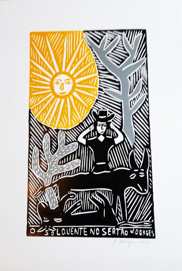Die heiße Sonne des Sertão - Holzschnitt J.Borges  66 x 48 cm