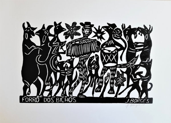 Forró der Tiere - Holzschnitt J.Borges  66 x 48 cm