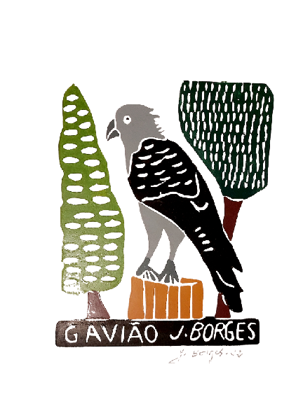 Gavião (Falke)- Holzschnitt J.Borges 33 x 24 cm