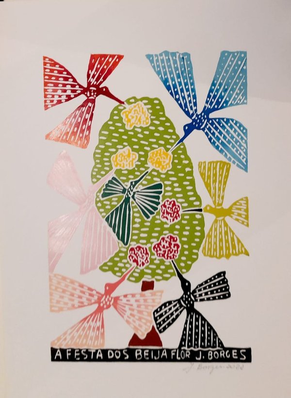 das Fest des Kolibris - Holzschnitt  J. Borges 66 x 48 cm